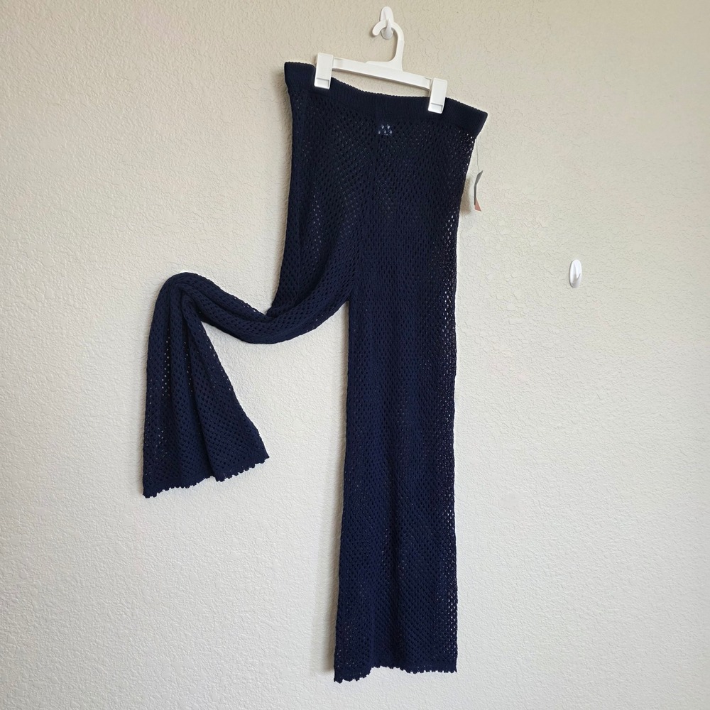 Shade & Shore Navy Blue Crochet Swim Cover Up Pants Wide Leg NWT L 12-14